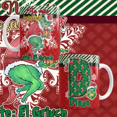 vectores plantilas PAQUETE DE 7 DISEñOS DIFERENTES DE NAVIDAD DEL PERSONAJE DEL GRINCH CON MONOGRAMAS